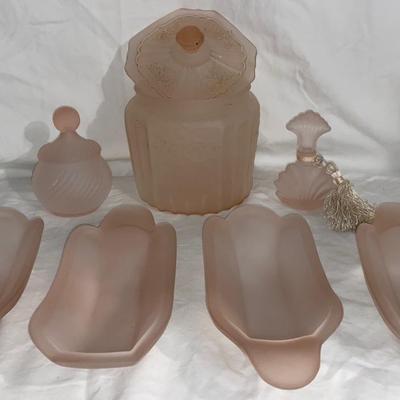 The Vintage Frosted Pink Glass Lot