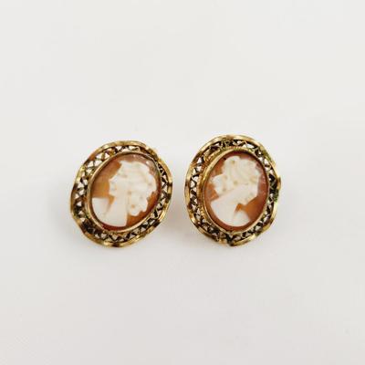BEAUTIFUL ANTIQUE 12K GOLD FILLED CAMEO EARRINGS