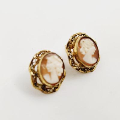 BEAUTIFUL ANTIQUE 12K GOLD FILLED CAMEO EARRINGS