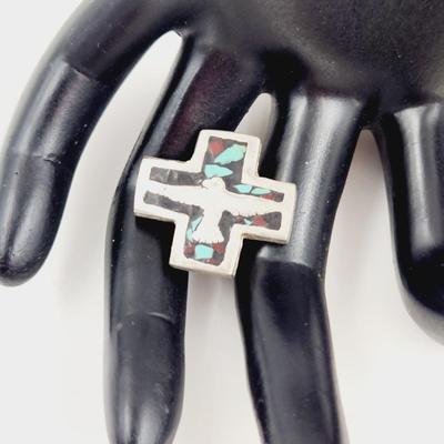 NICKEL SILVER CHIPPED TURQUOISE EAGLE PIN
