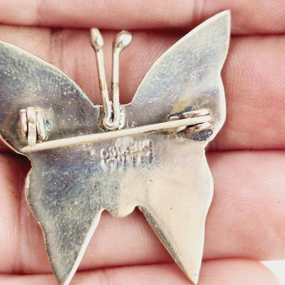 BEAUTIFUL ABALONE SILVER BUTTERFLY BROOCH