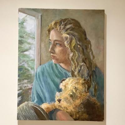 594 Original Acrylic on Cavas Painting of Girl with Dog by Marlen Binder