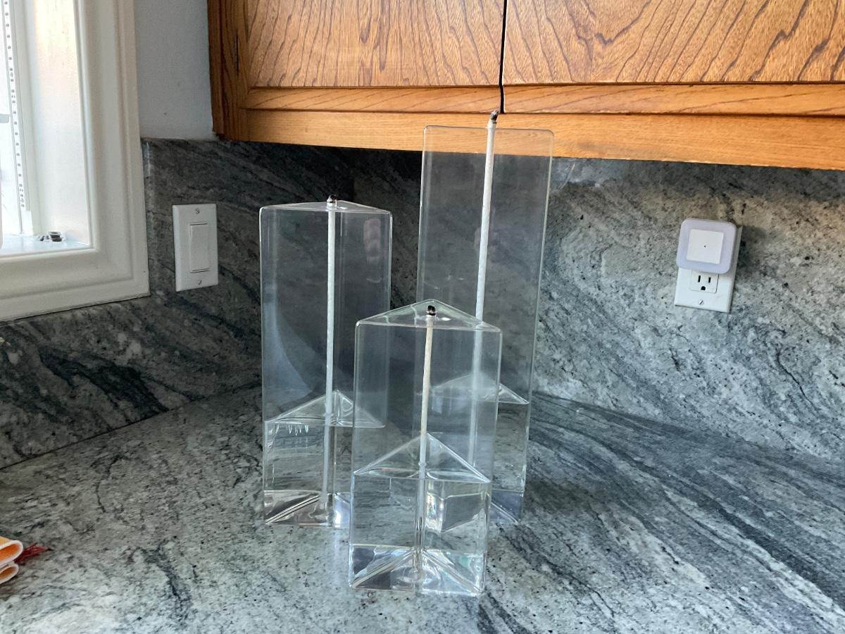 Glass Prism Oil Lamp Trio Firelight Glass triangular blown glass wick