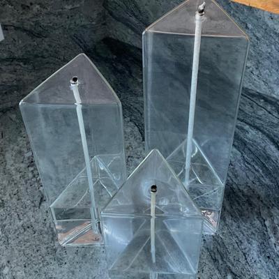 Glass Prism Oil Lamp Trio - Firelight Glass triangular blown glass wick and oil