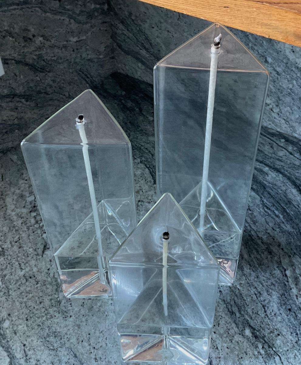 Glass Prism Oil Lamp Trio Firelight Glass triangular blown glass wick