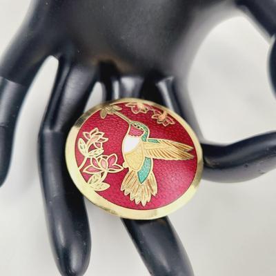 VINTAGE HUMMINGBIRD CLOISONNE GOLD TONED PIN