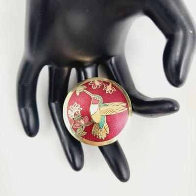 VINTAGE HUMMINGBIRD CLOISONNE GOLD TONED PIN