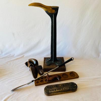 Antique Cast Iron Shoe Mold and Wooden Shoe Trees (GR-SL)