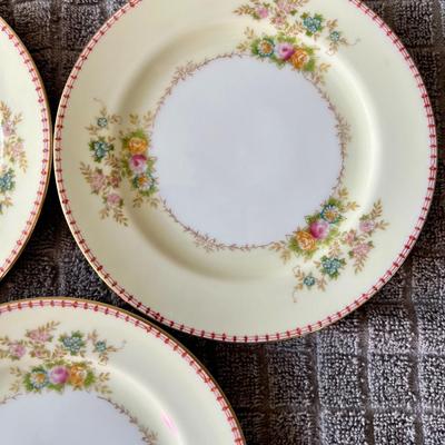 Set of 3 Vintage Hand Painted Floral Dessert China Plates by Meito 6.5" Inches