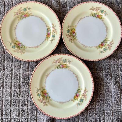 Set of 3 Vintage Hand Painted Floral Dessert China Plates by Meito 6.5" Inches