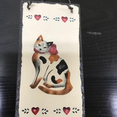Cat painting on slate wall hanging
