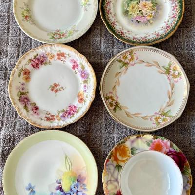 Lot of 6" Inch Vintage German, Austrian and Japanese Hand Painted Decorative Floral Plates