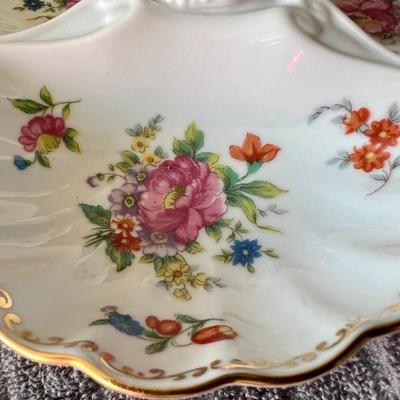 Vintage Noritake Dresdlina Gold Trim 3 Part Porcelain Tray Serving Dish