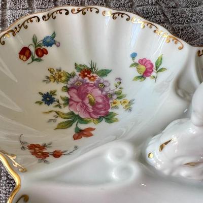 Vintage Noritake Dresdlina Gold Trim 3 Part Porcelain Tray Serving Dish