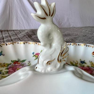Vintage Noritake Dresdlina Gold Trim 3 Part Porcelain Tray Serving Dish