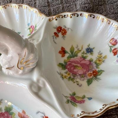 Vintage Noritake Dresdlina Gold Trim 3 Part Porcelain Tray Serving Dish