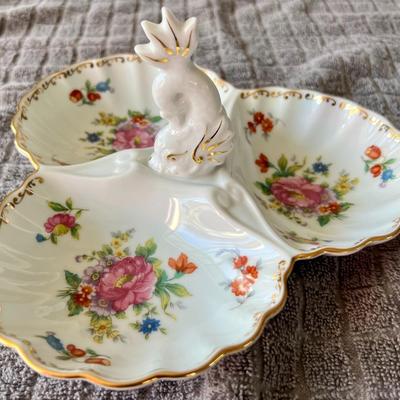 Vintage Noritake Dresdlina Gold Trim 3 Part Porcelain Tray Serving Dish