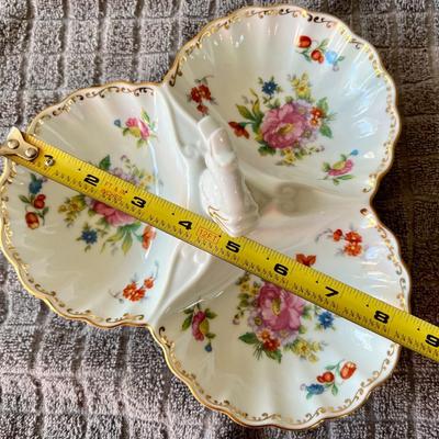 Vintage Noritake Dresdlina Gold Trim 3 Part Porcelain Tray Serving Dish