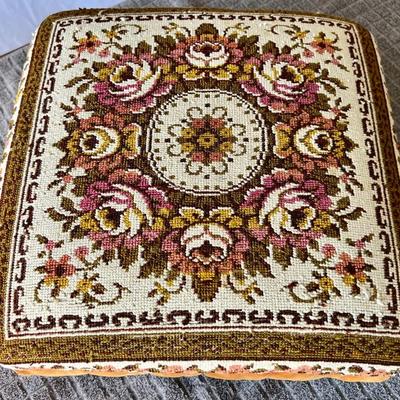 Vintage Needle Point Floral Foot Stool