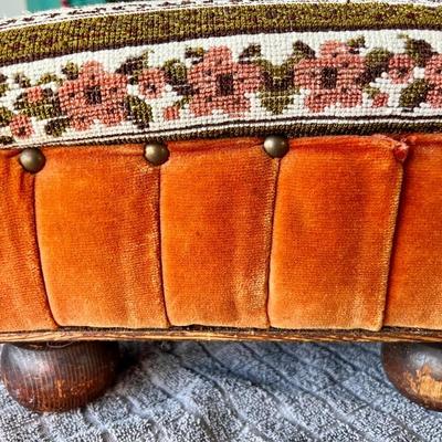 Vintage Needle Point Floral Foot Stool