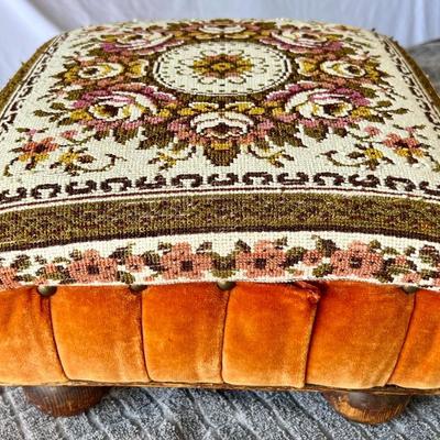 Vintage Needle Point Floral Foot Stool