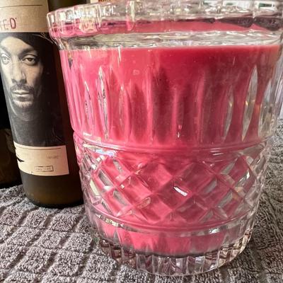 Lot of Homemade Candles 3 Wick Cut Glass Jar and 2 One Wick Repurposed Wine Bottles Snoop Dogg and Butter