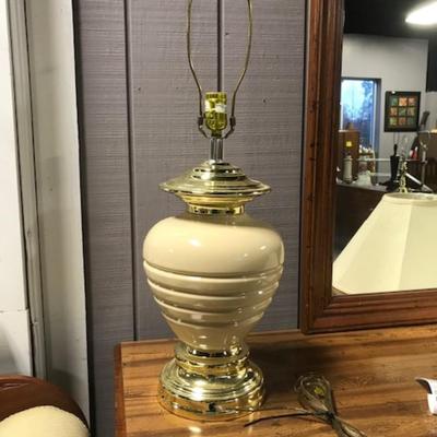 cream and gold-tone  lamp