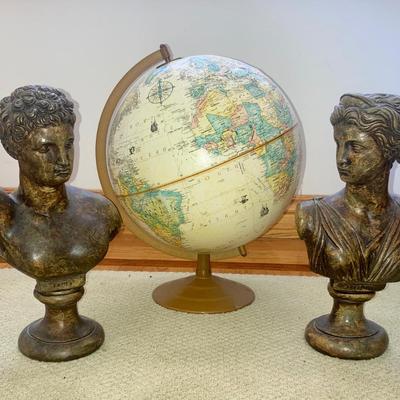 Pair of ceramic Italian Bust and 12â€diameter globe