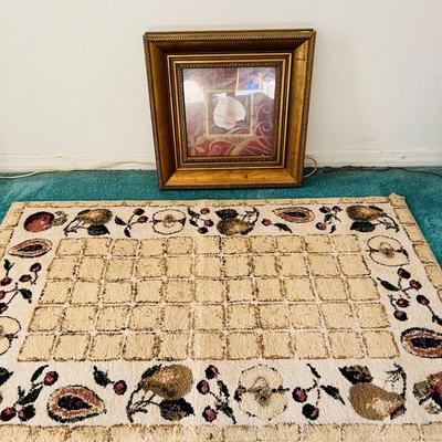 Gold-Framed Floral Print and Rug (LR-JM)