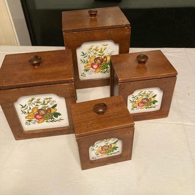 4 piece vintage wood canister set