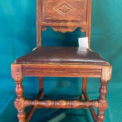 Vintage Carved Chair w/Leather Seat