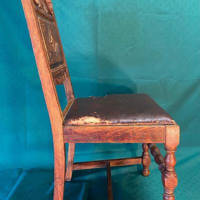Vintage Carved Chair w/Leather Seat