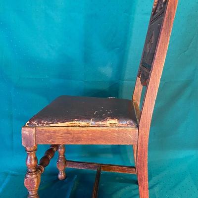 Vintage Carved Chair w/Leather Seat