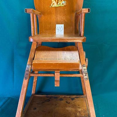 Vintage Wood Folding Highchair/Desk on Wheels