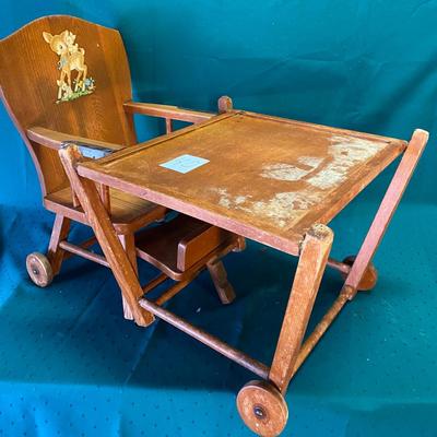 Vintage Wood Folding Highchair/Desk on Wheels
