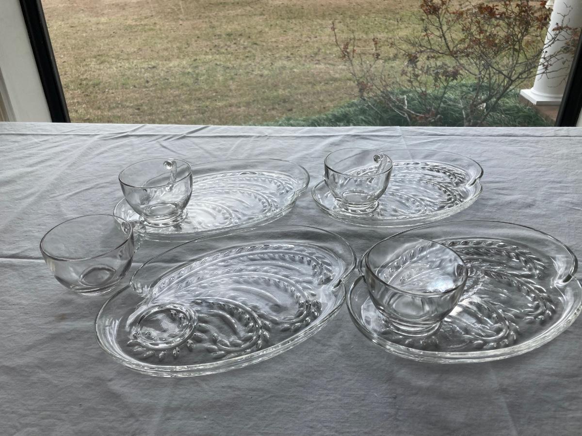 4 vintage pressed glass luncheon sets