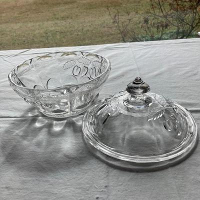 Vintage pressed glass covered bowl