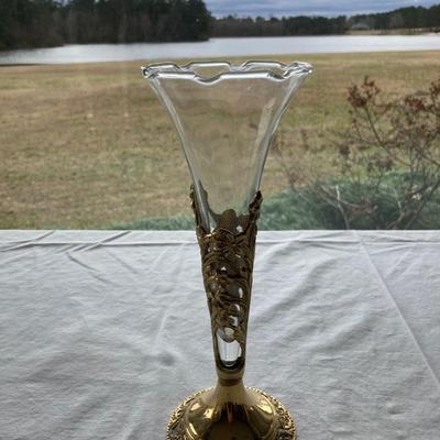 Tall brass vase with glass insert, vintage