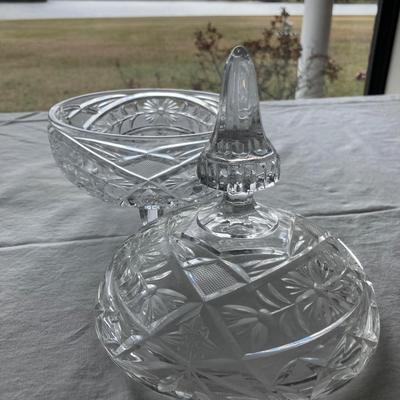 Vintage cut glass footed bowl w/lid