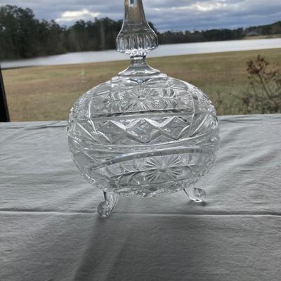 Vintage cut glass footed bowl w/lid