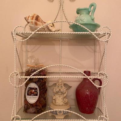 Metal wall shelf, w/glass shelves