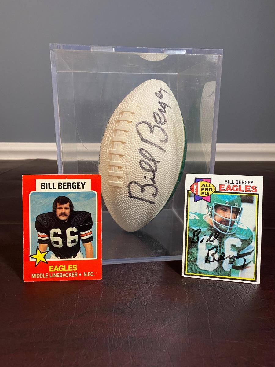 LOT 38C Bill Bergey Signed Football and Football Cards