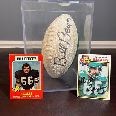 LOT 38C: Bill Bergey Signed Football and Football Cards