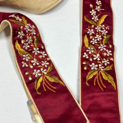 Antique Red Intricate Floral Design Suspenders