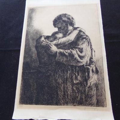 SKETCHING OF MAN HUGGING BOY BELIEVED TO BE BY JULIUS KOMPTEY #23 OF 75.