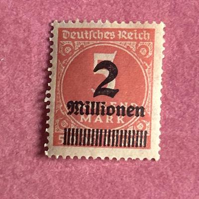 Weimar Republic German Empire 1923 Overprinted Stamp 2mill/5 mark