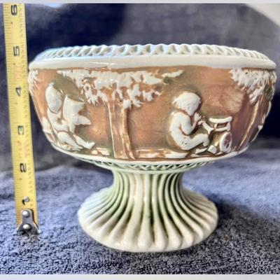 Antique Roseville Pottery Donatello Pedestal Bowl Compote