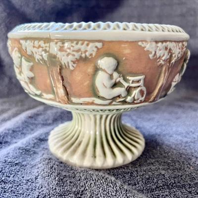 Antique Roseville Pottery Donatello Pedestal Bowl Compote