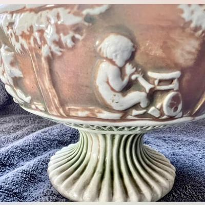 Antique Roseville Pottery Donatello Pedestal Bowl Compote