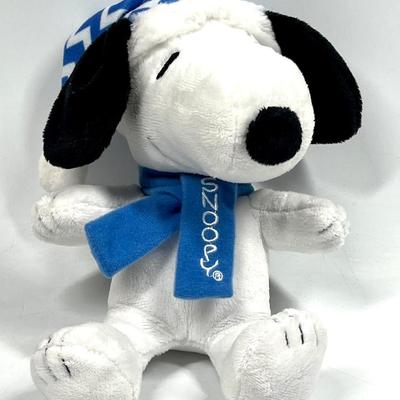 Peanuts Gang Snoopy Stuffed Animal Plush in Blue & White Beanie Hat and  Scarf 